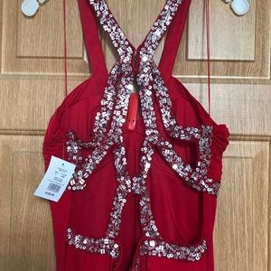 Red full length formal evening gown